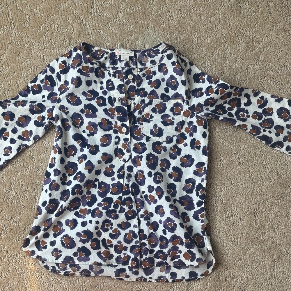 Crewcuts Blue and Brown Leopard Print Kids Blouse
